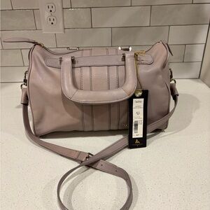 NWT TRE VERO $269 ITALIAN LEATHER ZIP SATCHEL SHOULDER BAG PURSE Lavender Purple